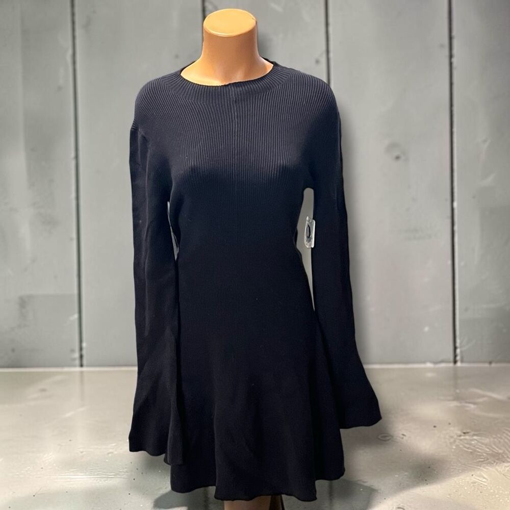 👓 Free-est Lindy Sweater Mini Dress Black Cutout Bell Sleeve NWT Women’s L
